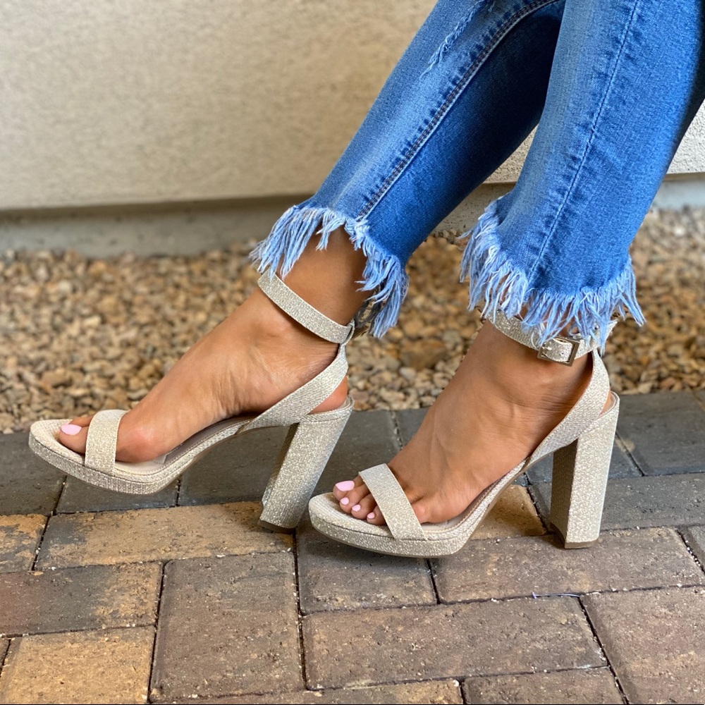 Gold Towering Block Heel Platform Heel Sandal - Picture 5 of 7